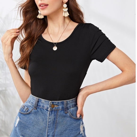 SHEIN BLACK LACE CRISSCROSS BACK TEE -  M - Picture 2 of 12